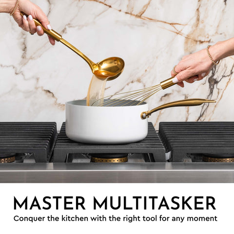 STYLED SETTINGS utensils in use on stovetop showing heat-resistance benefit