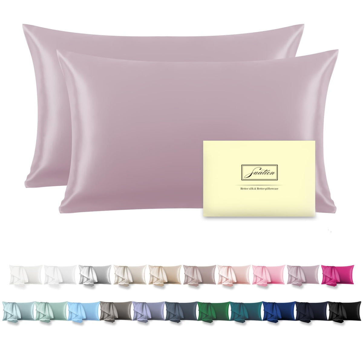 Suatien lavender pillowcase front view highlighting smooth silk and color