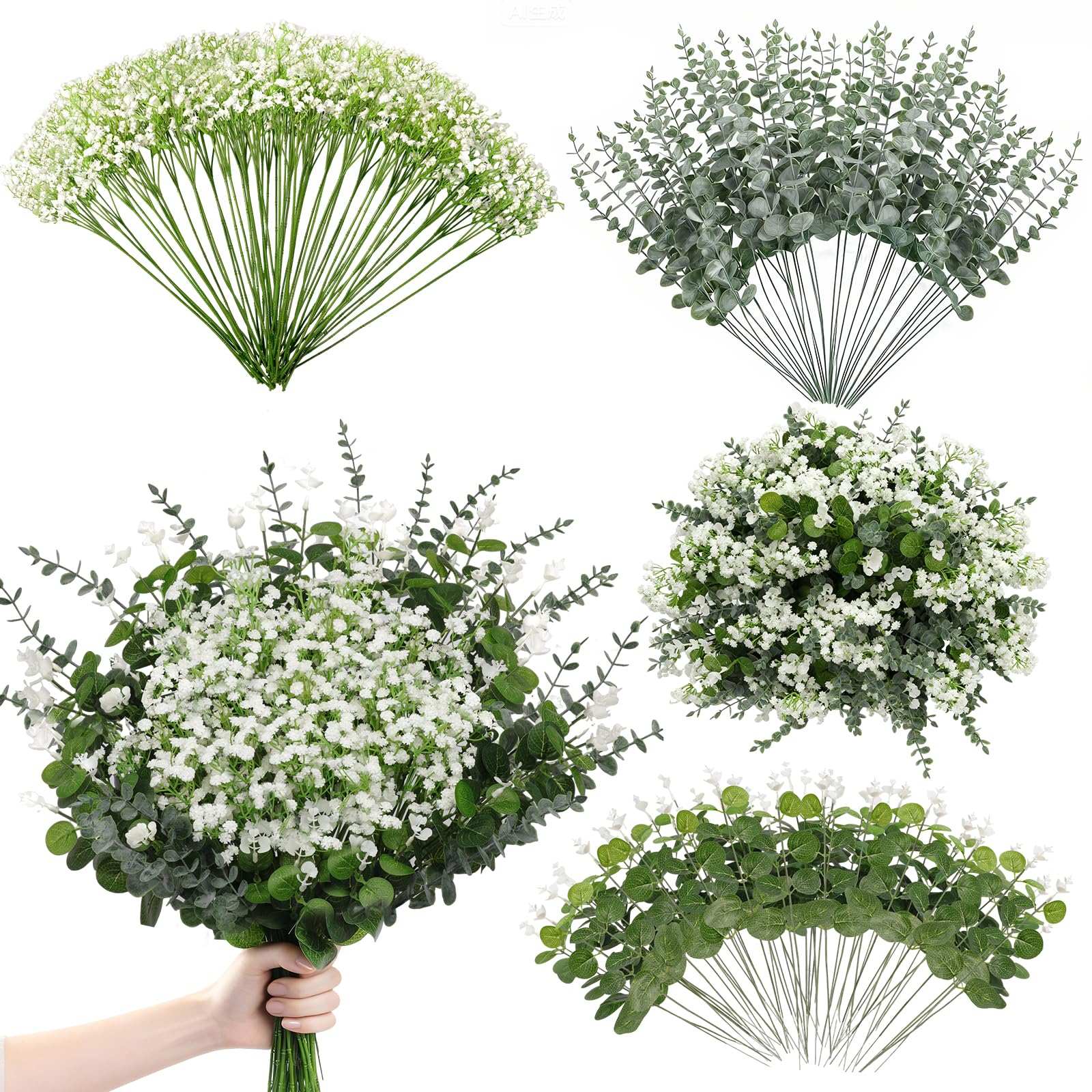 Suaycy front packaging showing full 110pcs mixed greenery and benefits