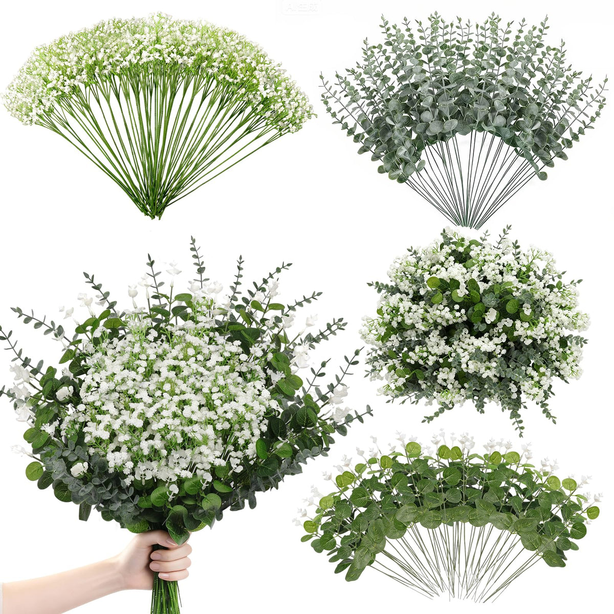 Suaycy front packaging showing full 110pcs mixed greenery and benefits