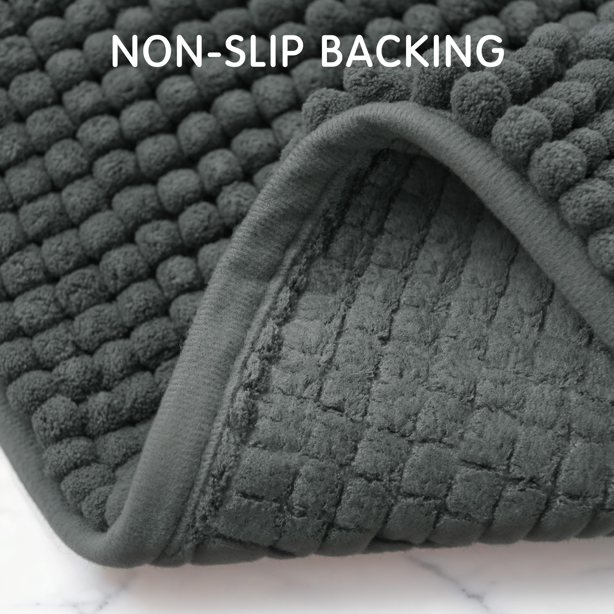 SUBRTEX rug placed outside shower showing absorbency benefit