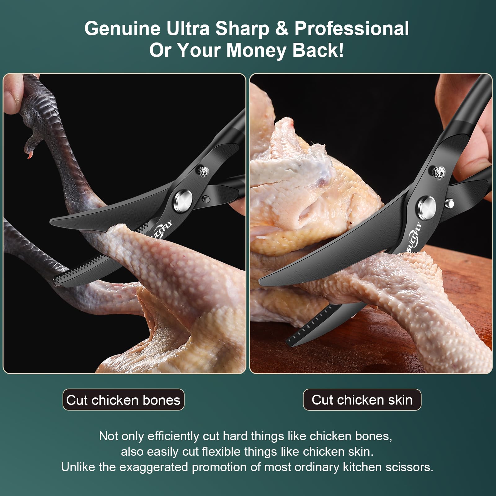SUCCFLY close-up of micro-serrated blade showing precise cutting benefit