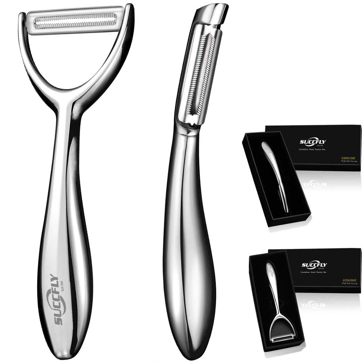 SUCCFLY front view of peeler set showing both Y and I peelers benefits quick prepping