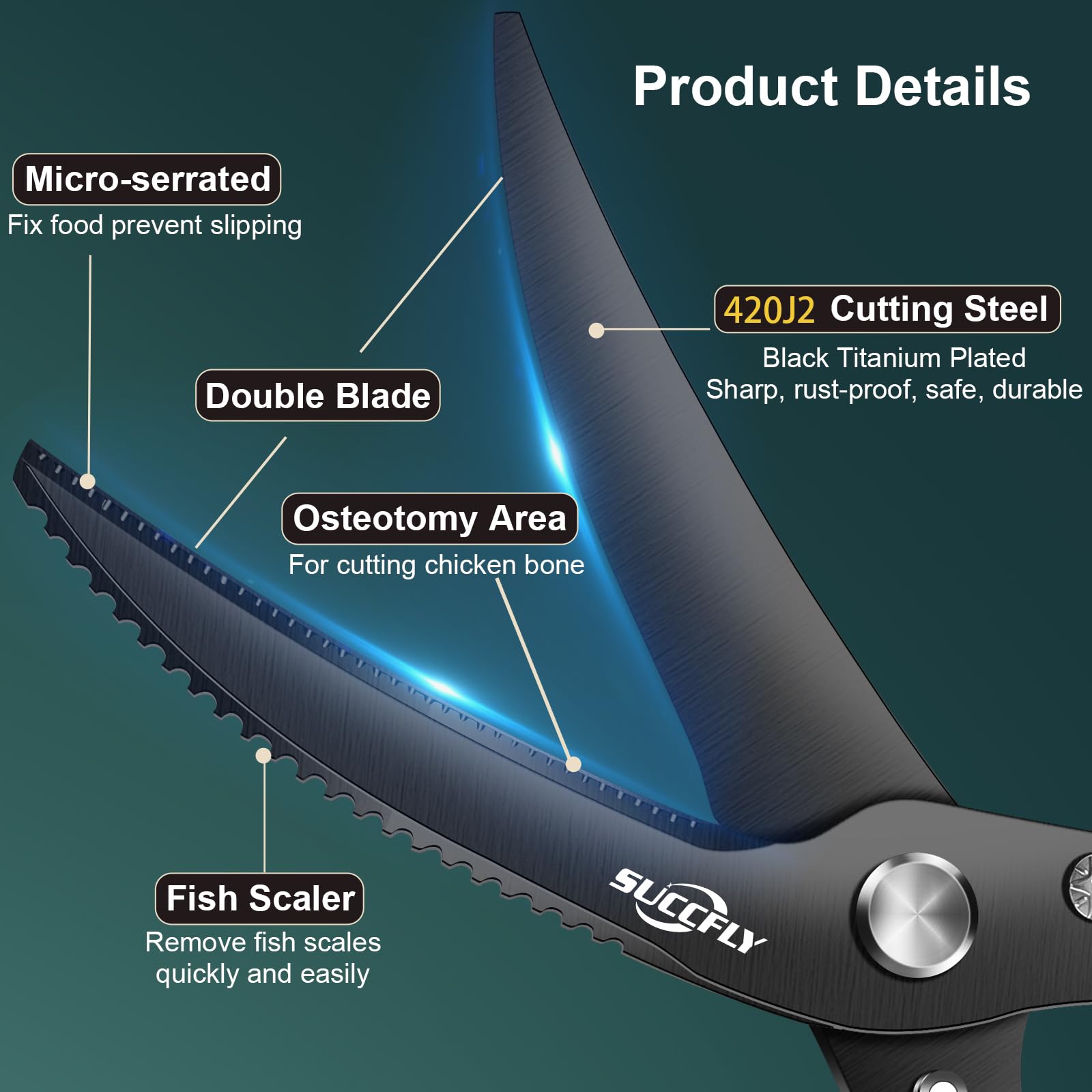 SUCCFLY ergonomic curved handle demonstrating comfortable non-slip grip