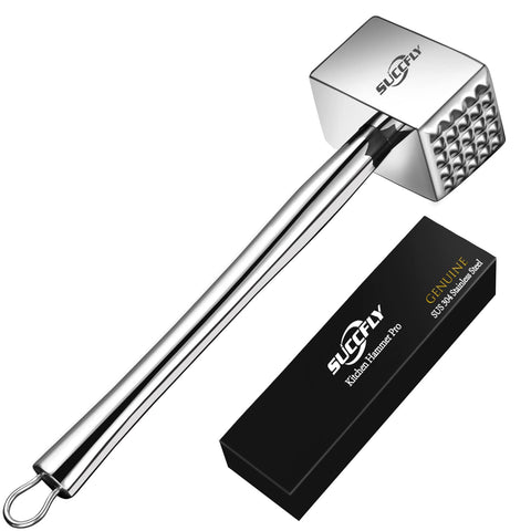 SUCCFLY front view showing full stainless steel mallet and durability benefit