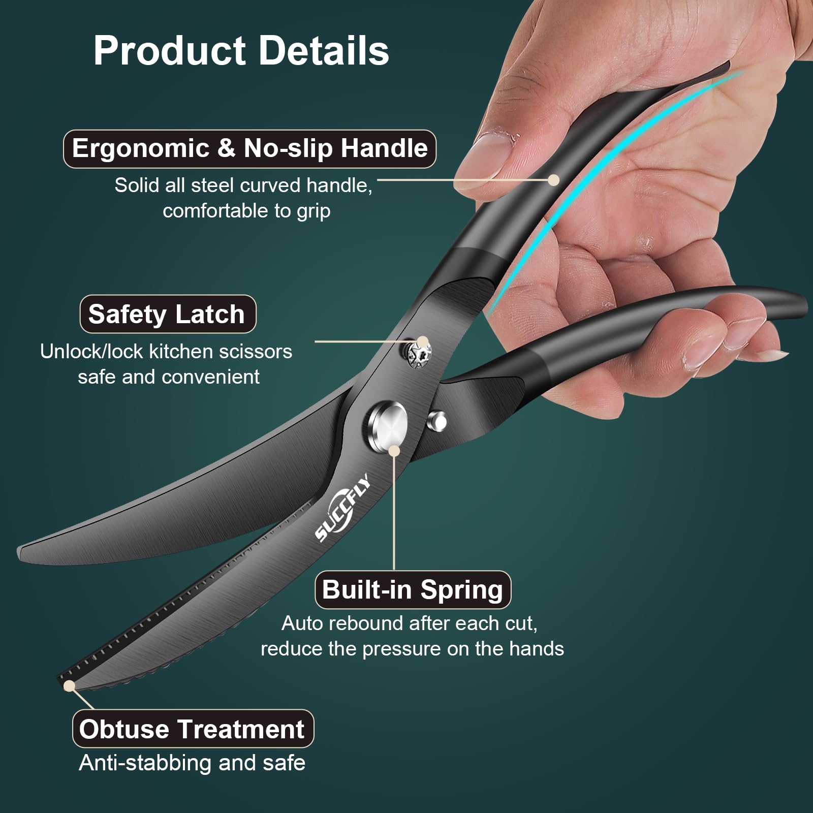 SUCCFLY shears in use cutting a chicken showing efficient kitchen prep