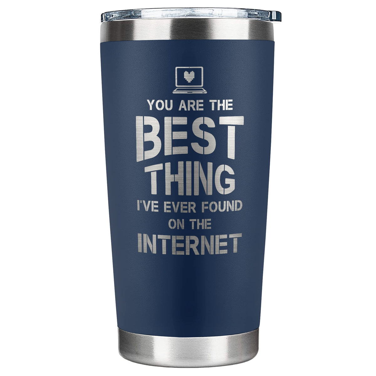 SUCHAGIFT front view of 20 oz tumbler showing sleek branding and durable design benefit