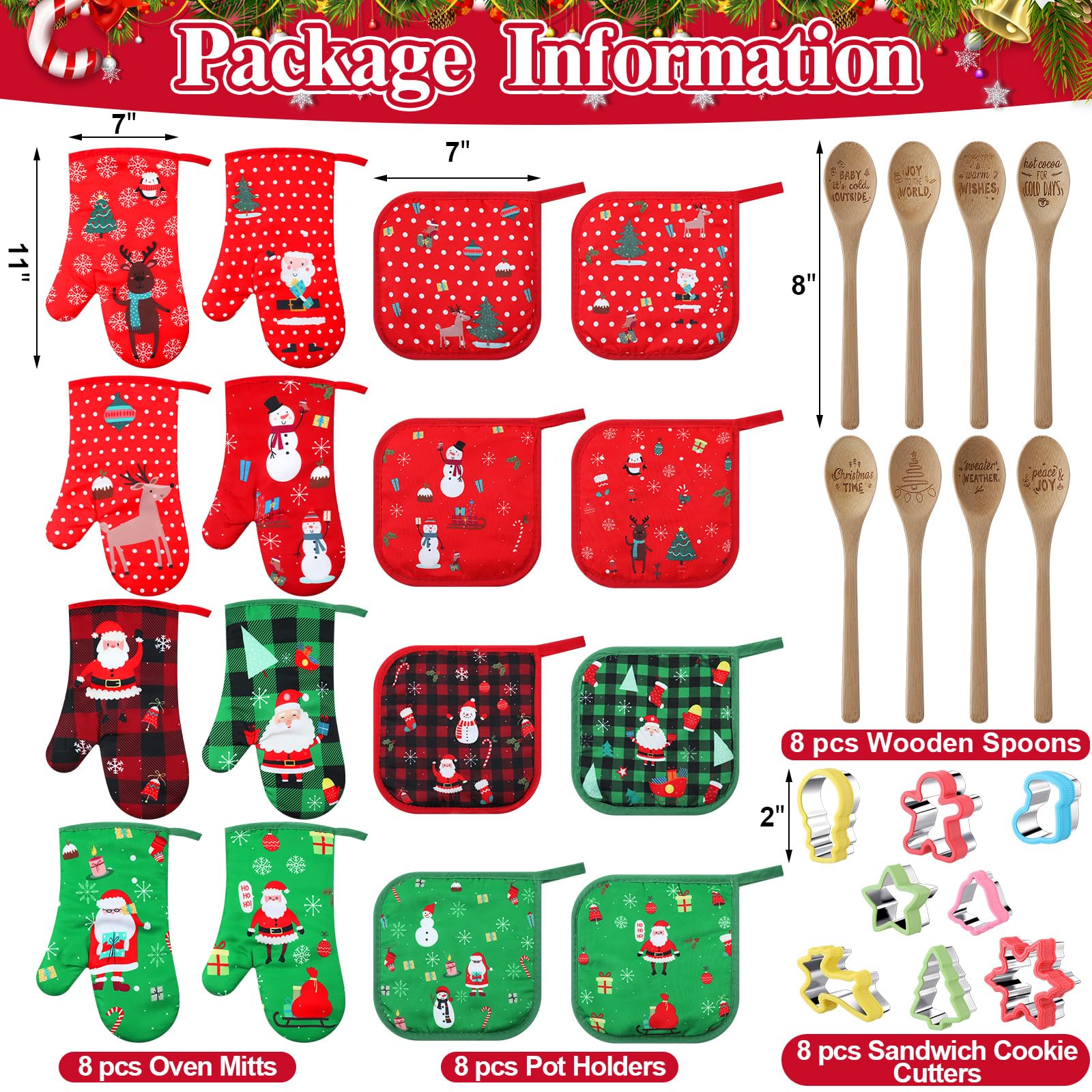 Suclain oven mitt closeup pattern showing holiday design and heat protection
