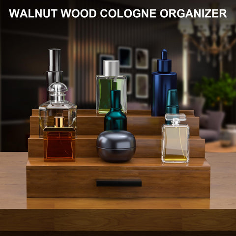 Sueuapp walnut bedroom lifestyle styled on dresser for polished organization benefit