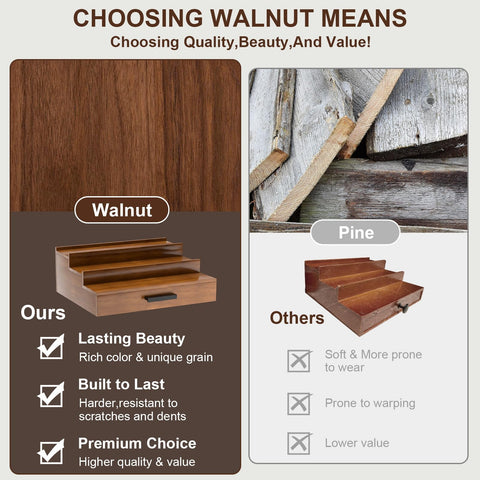 Sueuapp walnut drawer detail highlighting smooth glide and secure valet space