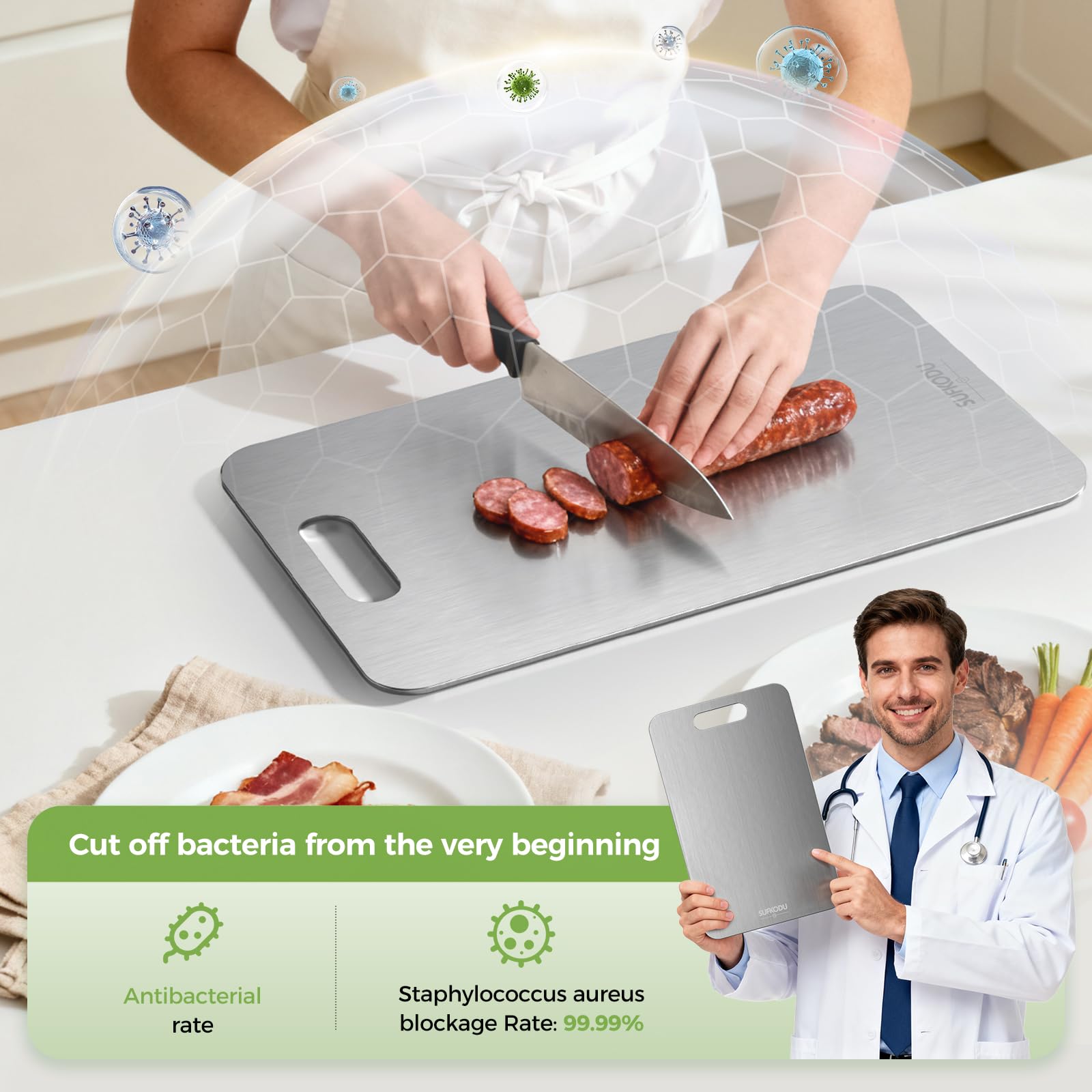 sufkodu knife slicing on board showing durable, scratch-resistant surface