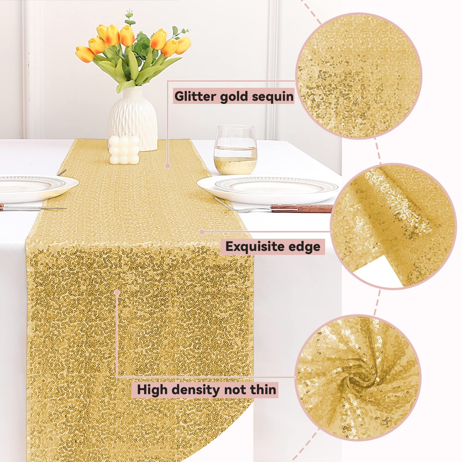 Sugargirl table setting with runner showing sparkle and centerpiece focus