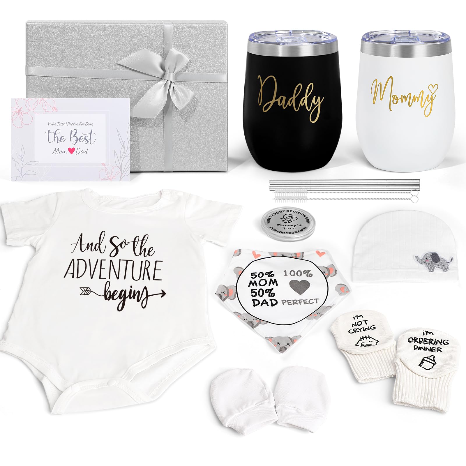 Suhctuptx front view of Mom and Dad tumbler set showing gift-ready design and durability