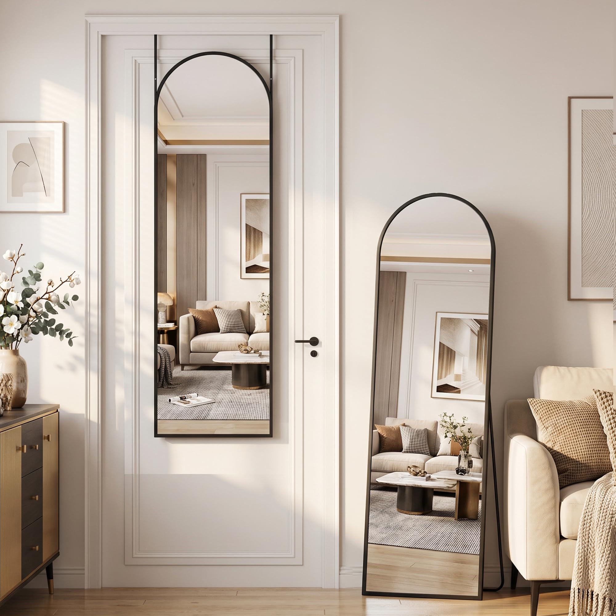 Suidia front view full-length mirror showing arched design and clear reflection benefit