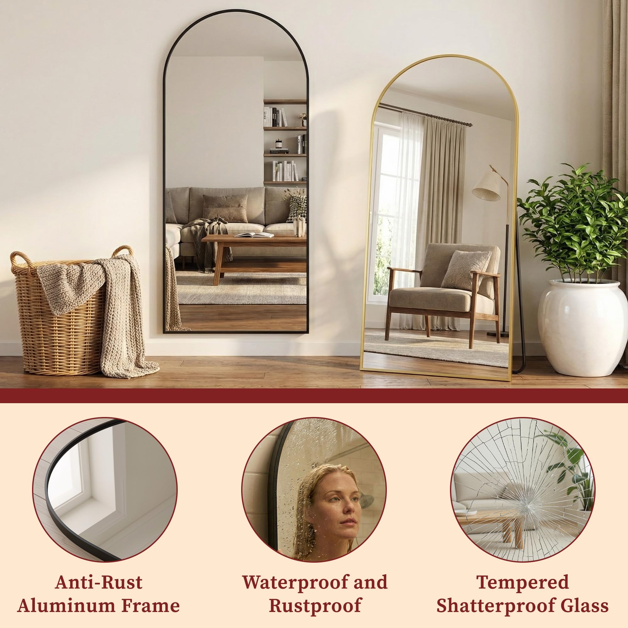 Suidia mirror leaning against entryway wall creating a stylish, casual display