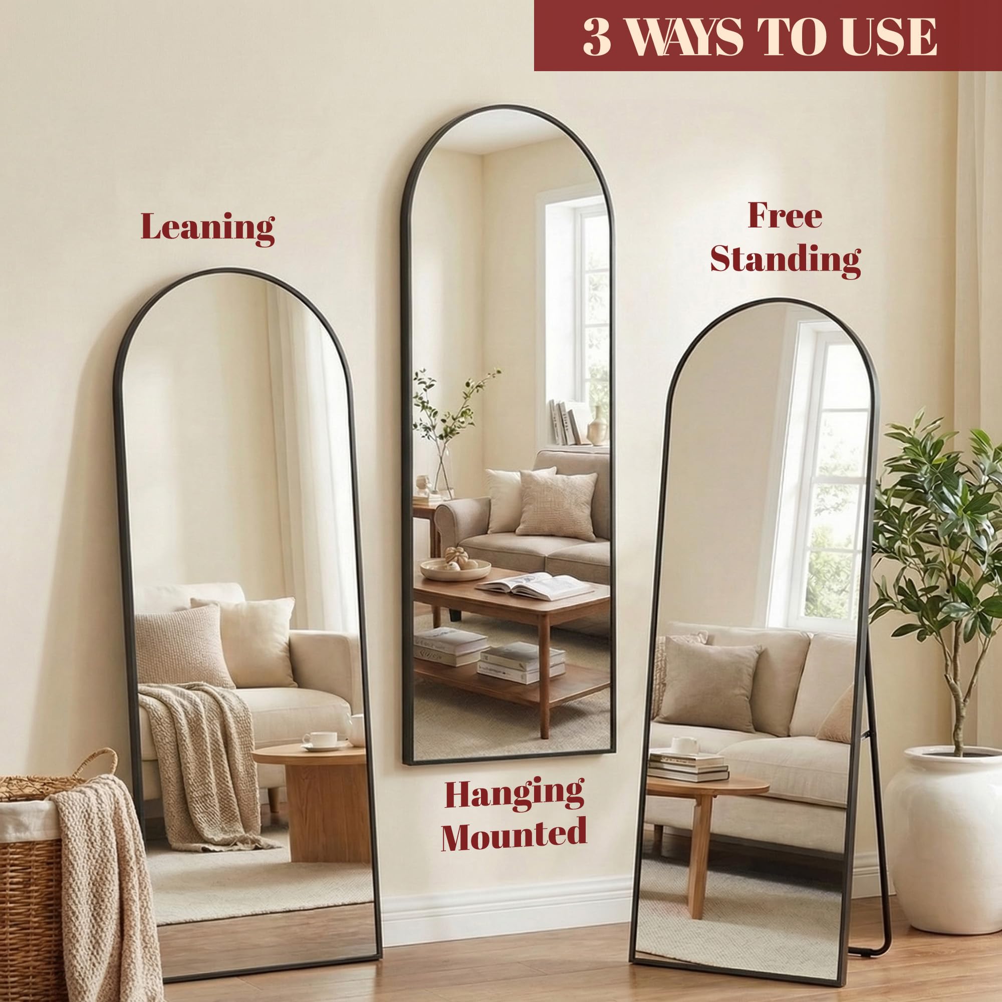 Suidia mirror beside person to show scale and full head-to-toe visibility benefit