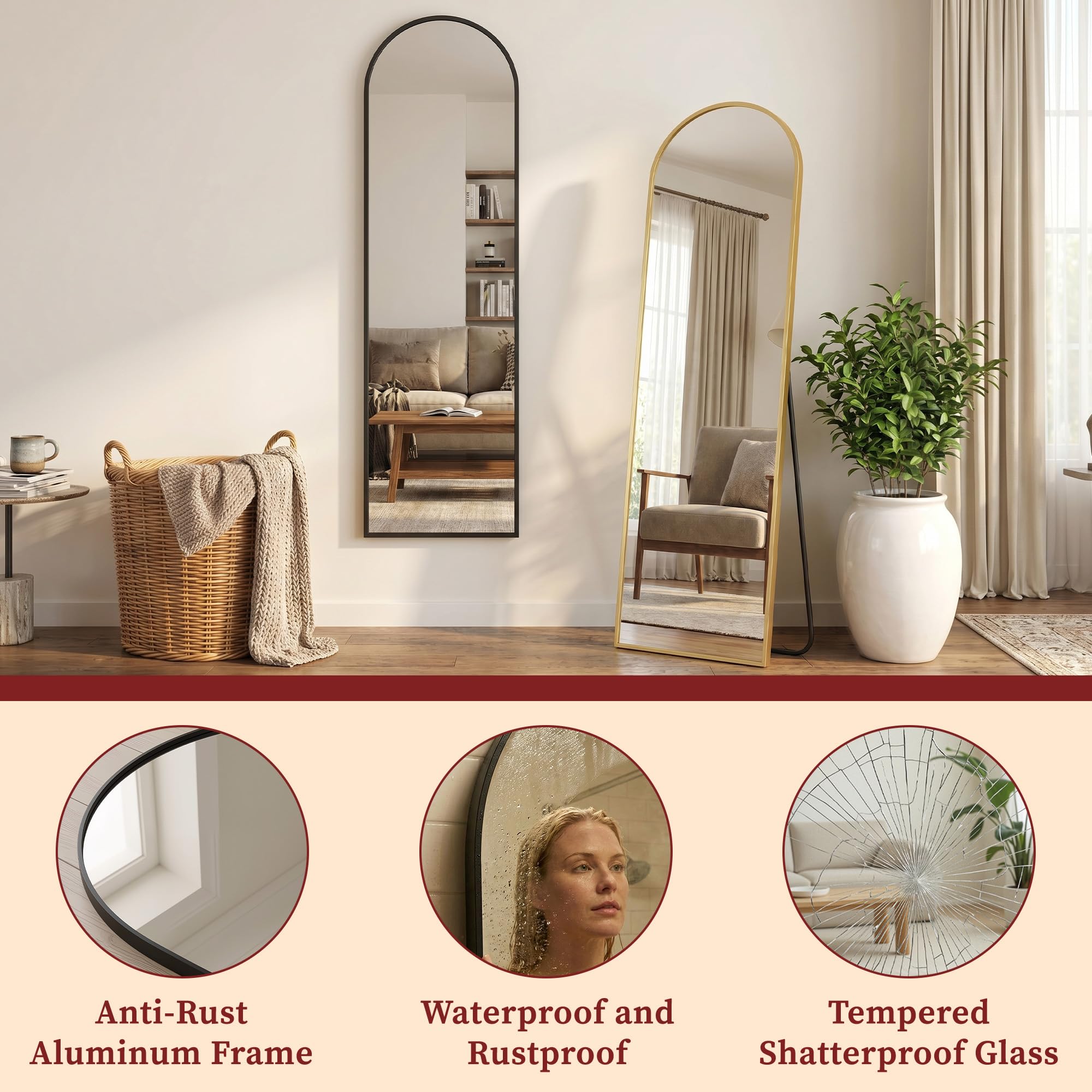Suidia freestanding mirror on included stand showing stable practical setup benefit