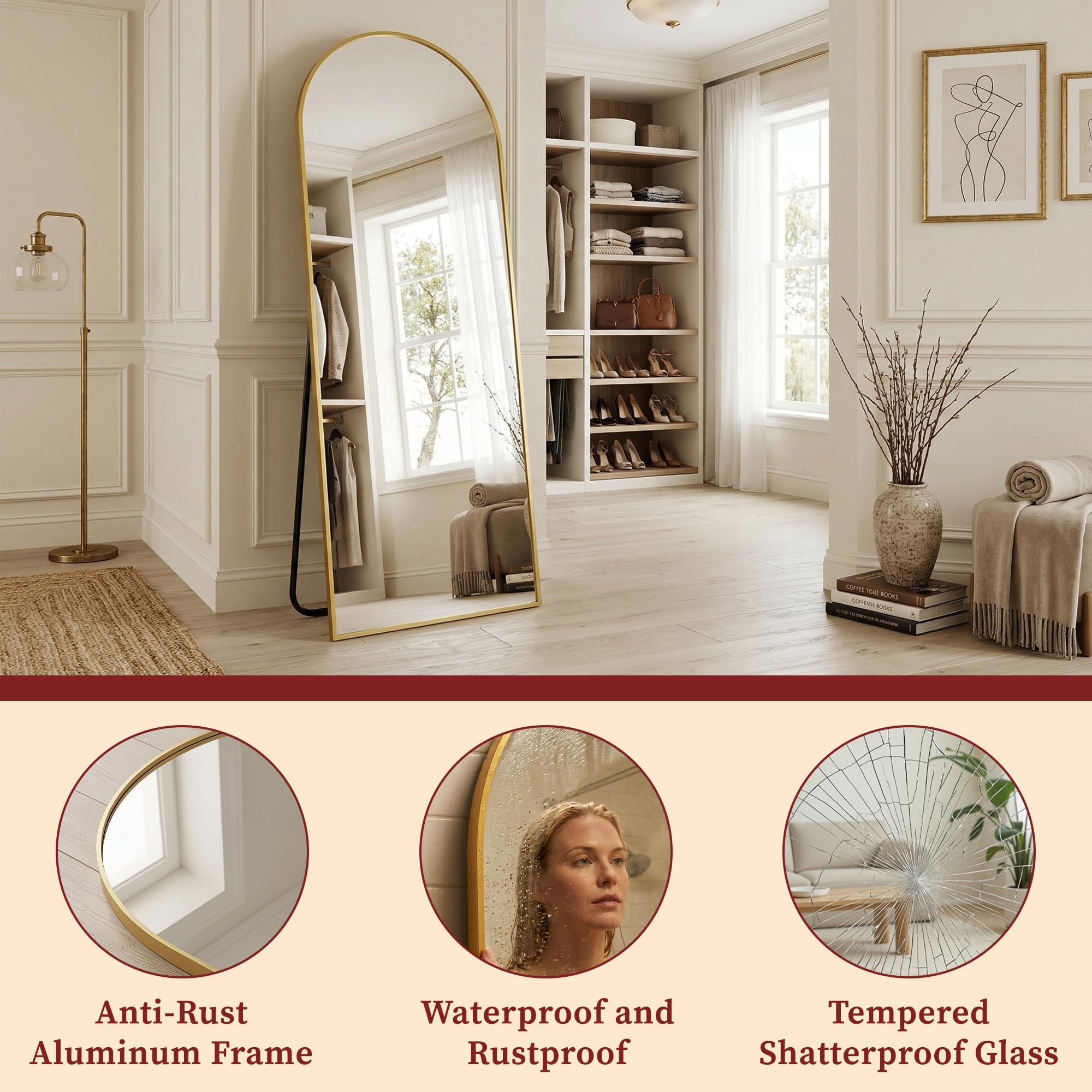 Suidia wall-mounted mirror in dressing room, secure installation and polished look