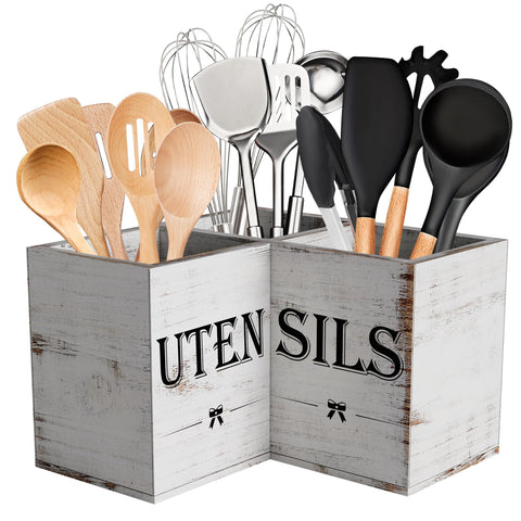 Suli front view of white-grain utensil holder showing three compartments and neat organization