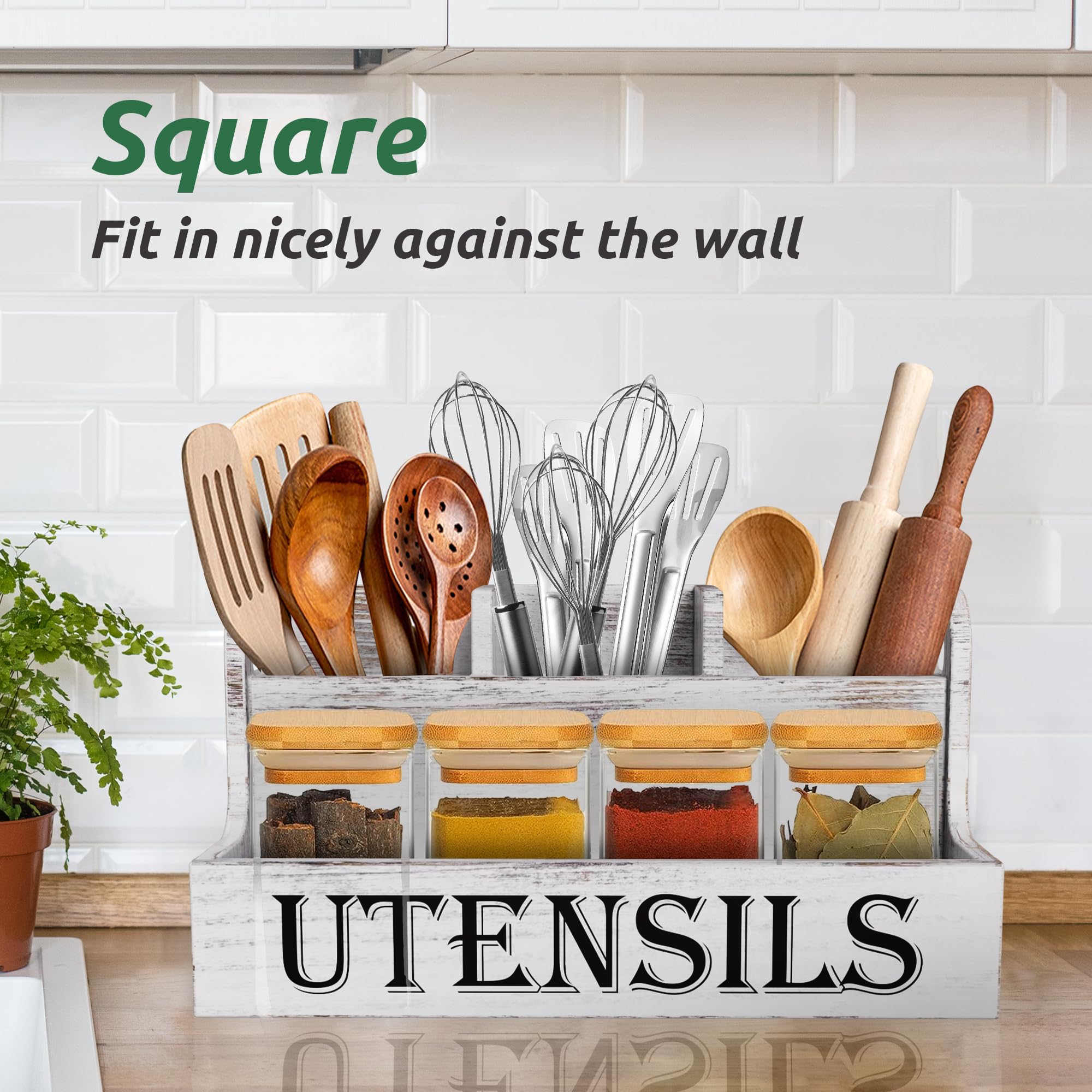 Suli holding bottles and spatulas demonstrating versatile storage benefits