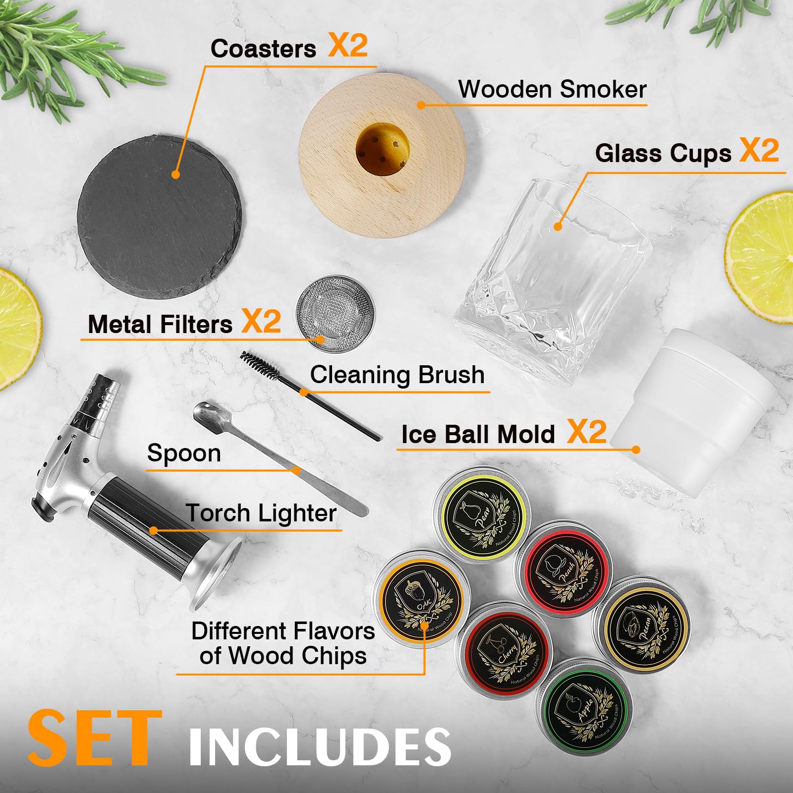 Sumapner six flavored wood chips displayed for varied smoke profiles