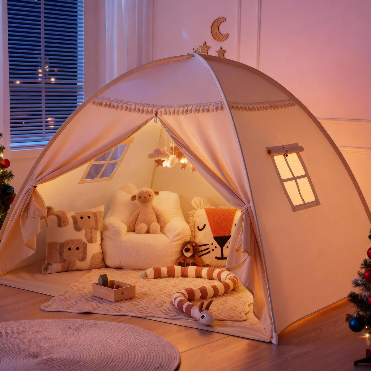 Sumbababy full bed tent front view shows cozy entrance and decorative charm