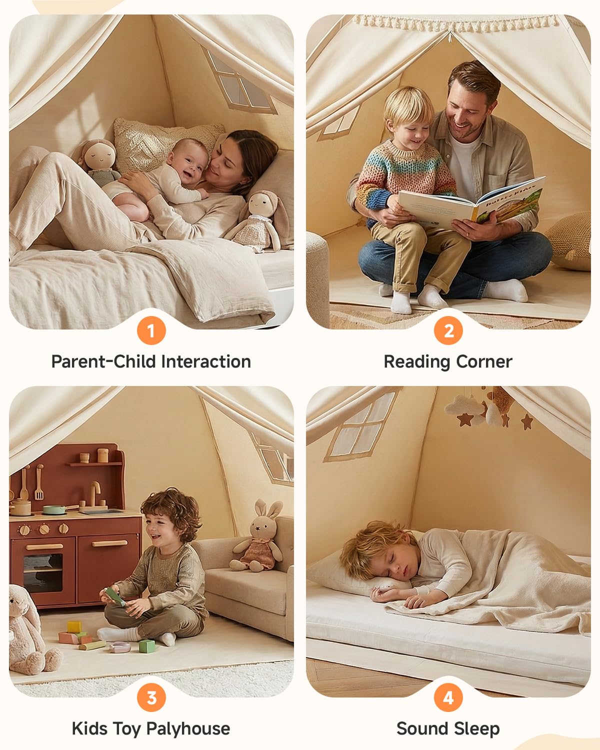 Sumbababy tent on floor used as play nook encouraging imaginative play
