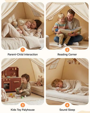 Sumbababy tent on floor used as play nook encouraging imaginative play