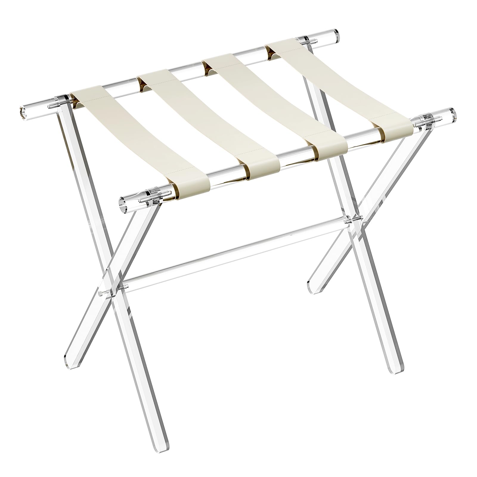Sumerflos acrylic luggage rack front view showing sleek design and space savings