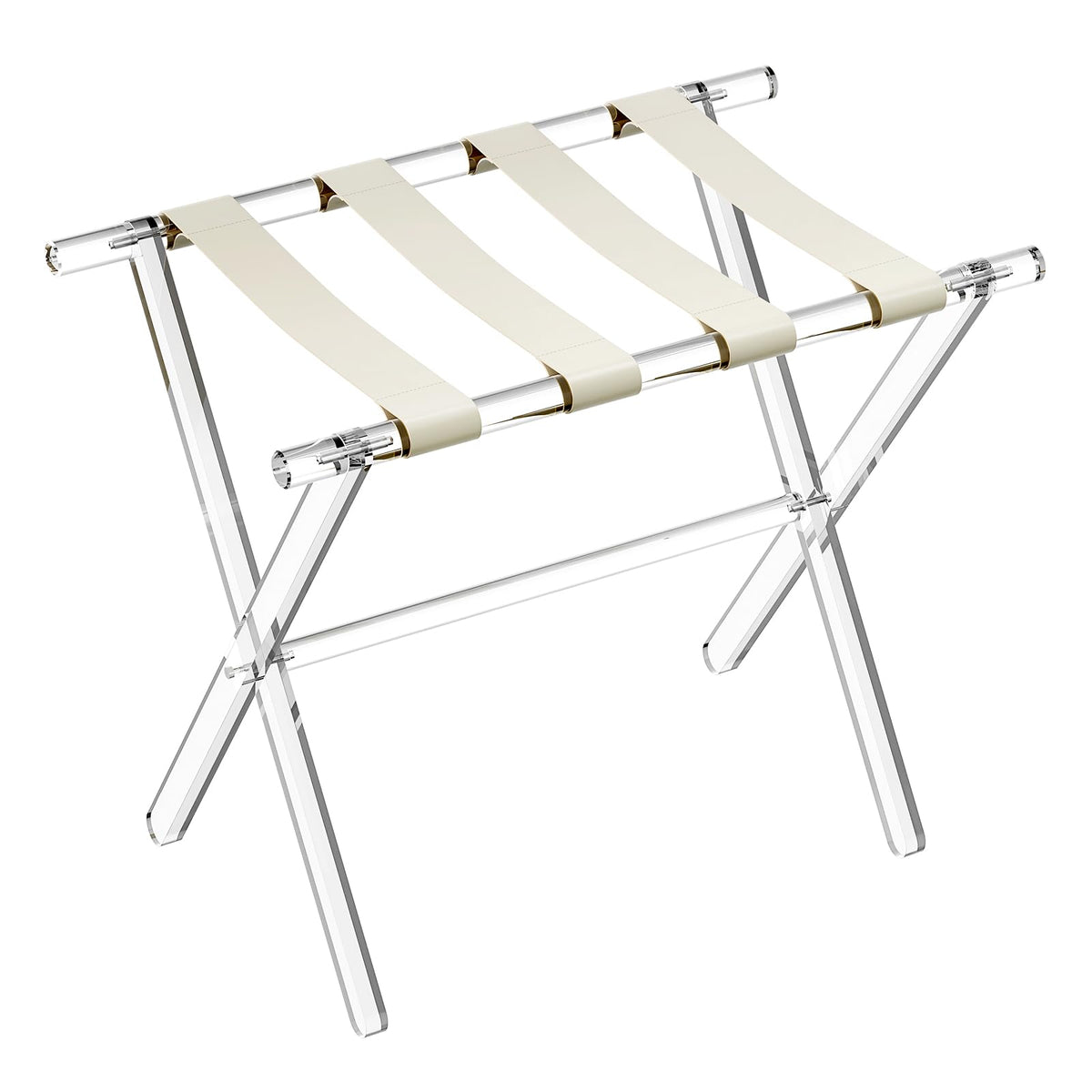 Sumerflos acrylic luggage rack front view showing sleek design and space savings