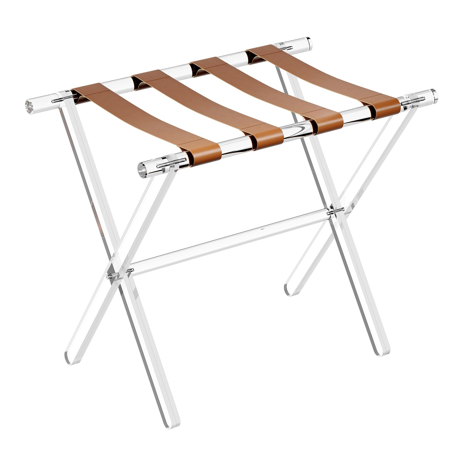Sumerflos luggage rack front view shows clear acrylic elegance and sturdy support
