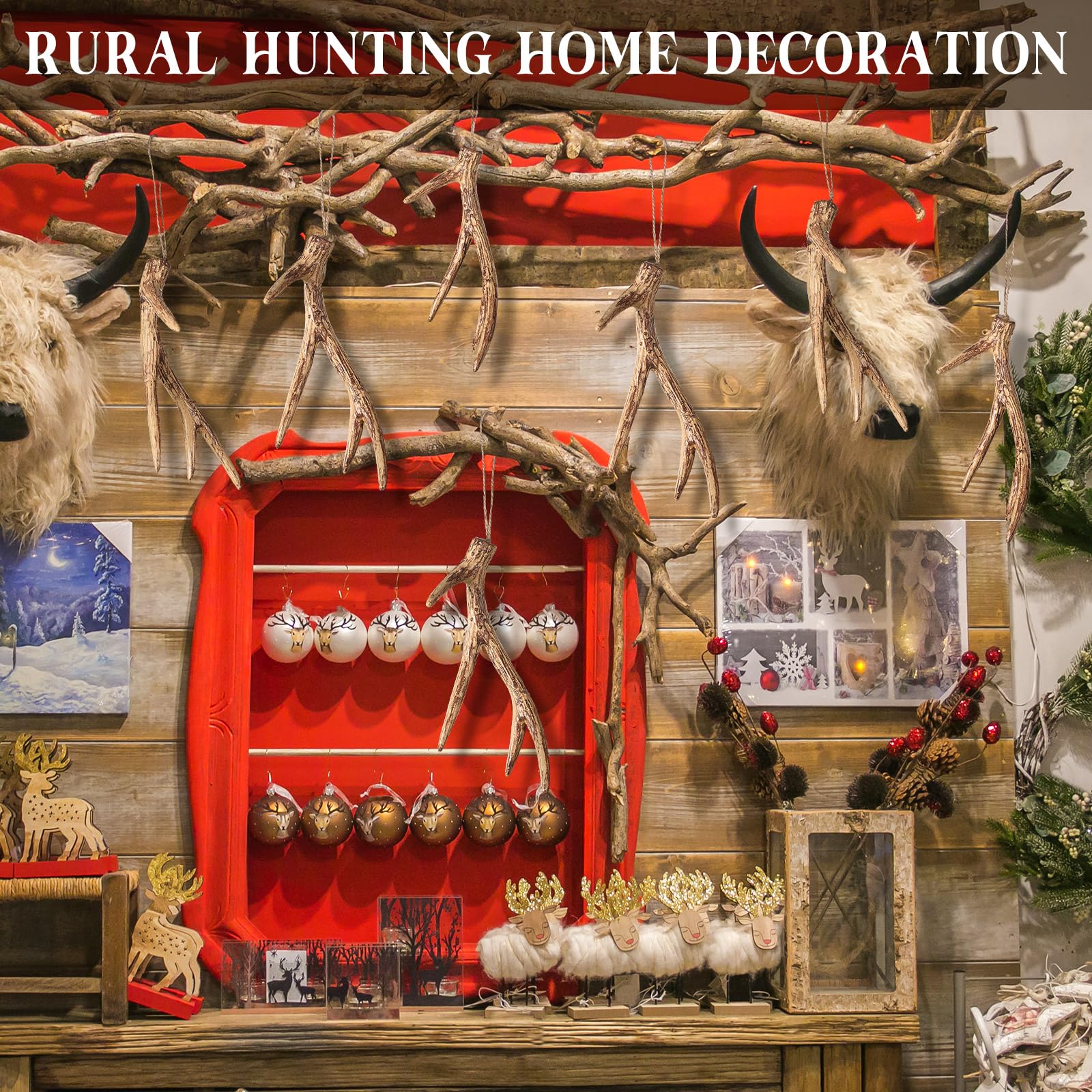 Sumind antlers hung on a Christmas tree adding natural charm and depth