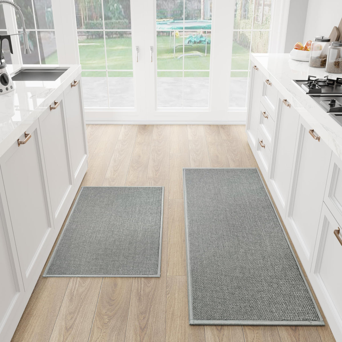 SUMLANS paired grey mats front view showing full coverage and tidy look