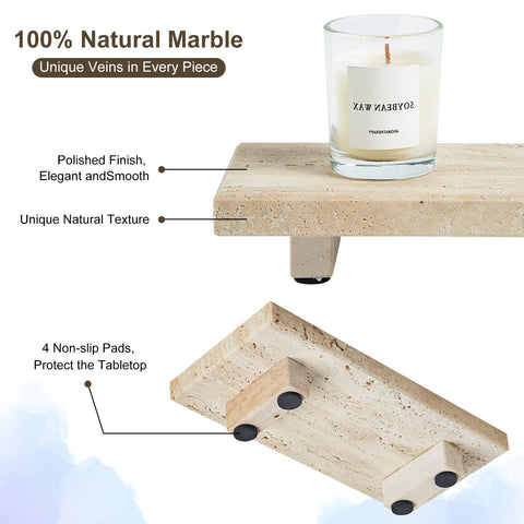 Sumlus travertine tray side profile illustrates compact height and space-saving advantage
