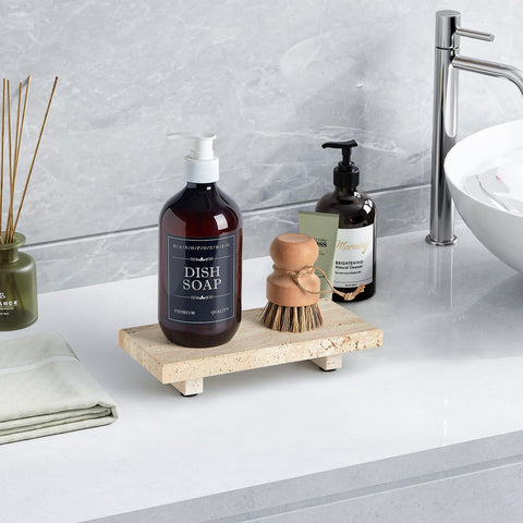 Sumlus travertine tray with soap dispensers demonstrates stable organization and water resistance