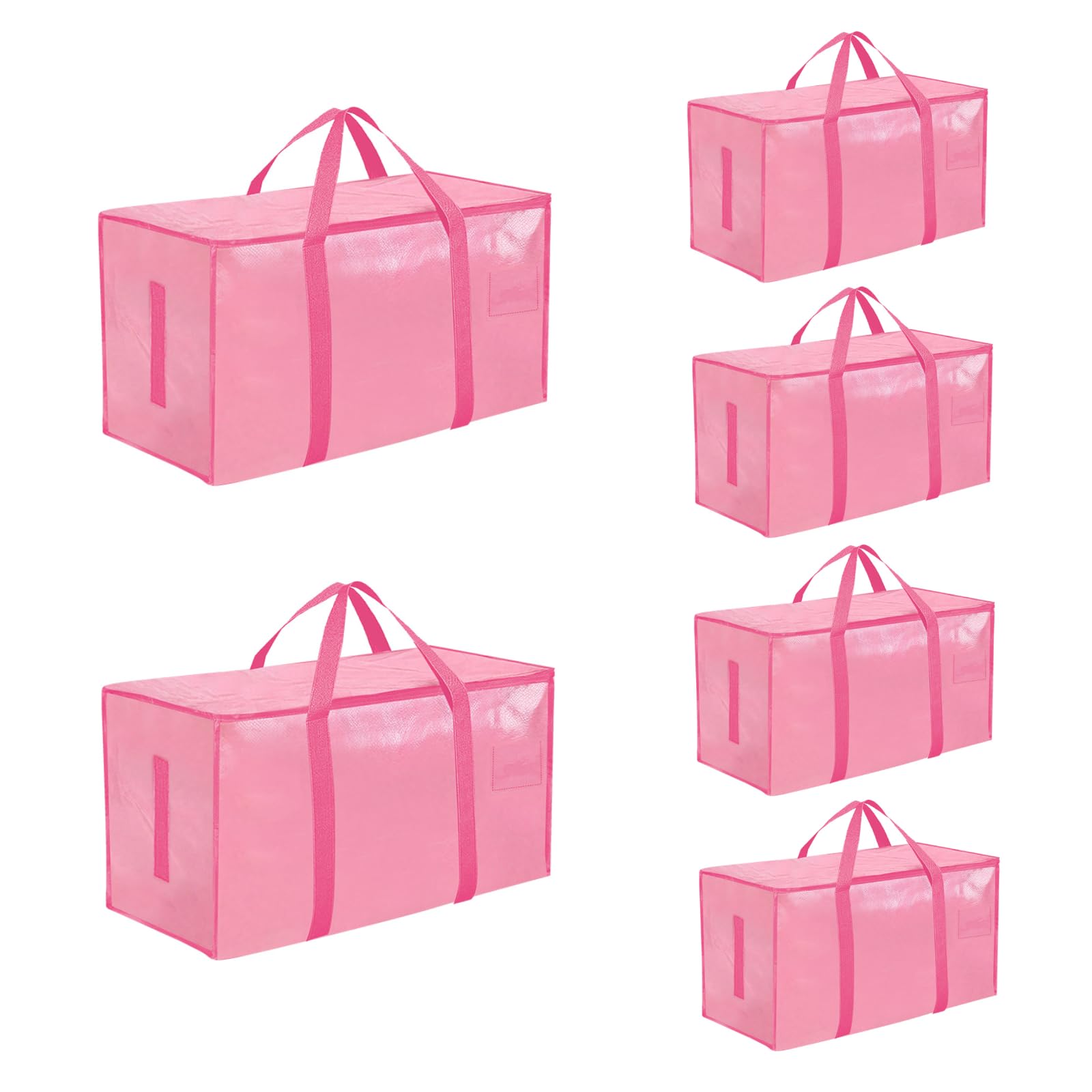 SummitFlare front view showing six pink extra-large moving bags, clear organization benefit