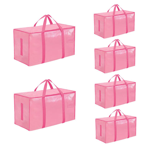 SummitFlare front view showing six pink extra-large moving bags, clear organization benefit