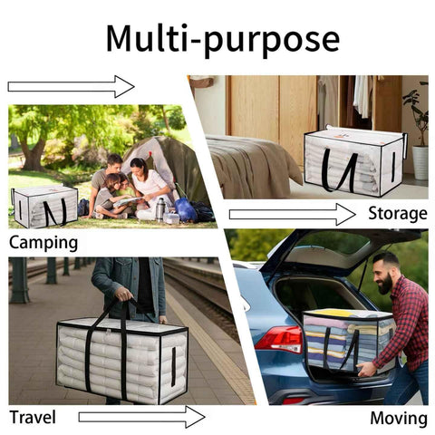 SummitFlare tote in dorm room move-in scene showing fast, box-free packing