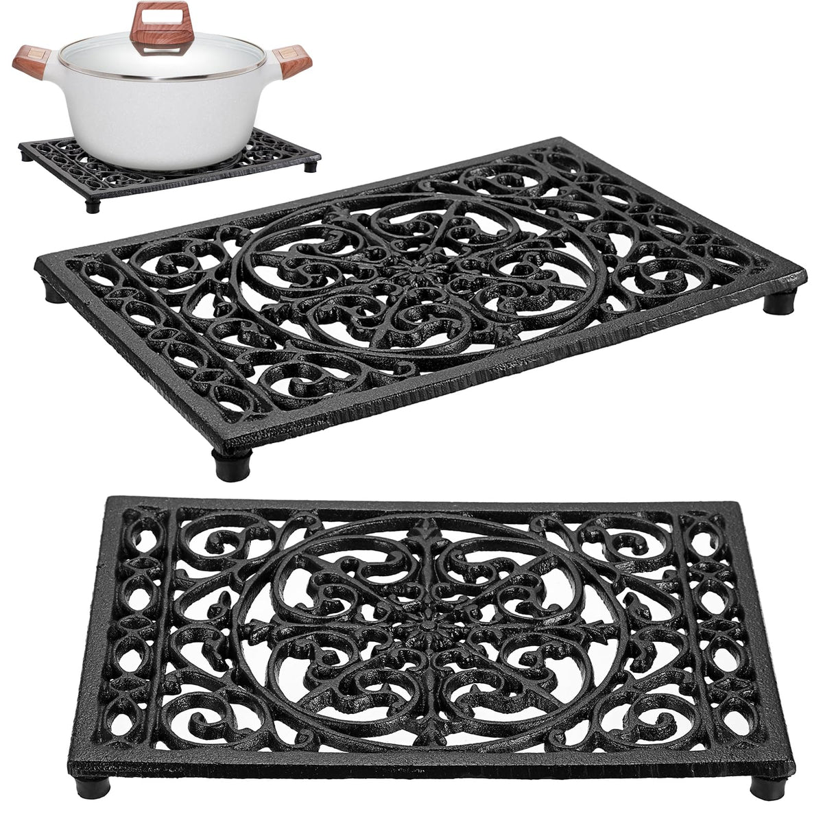 Sumnacon cast iron trivet front view showing vintage finish and durability