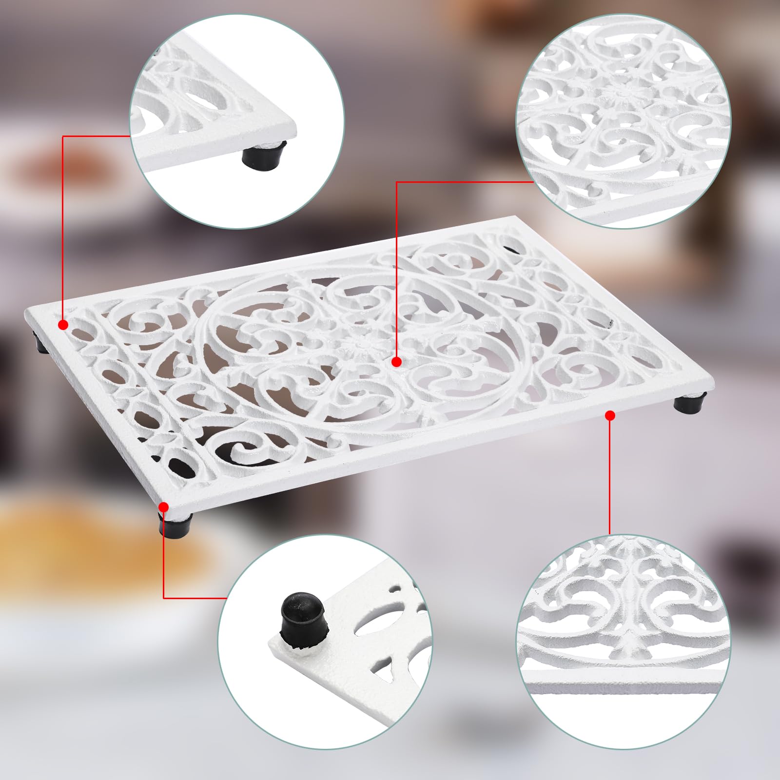 Sumnacon trivet in use under hot pan on buffet demonstrating heat resistance and stability