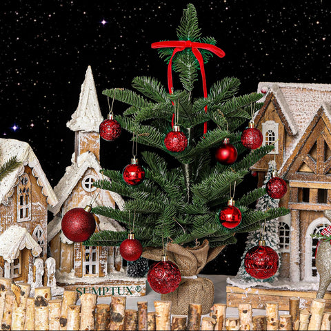 SUMPTUX styled mantel with red ornaments creating vintage holiday ambiance