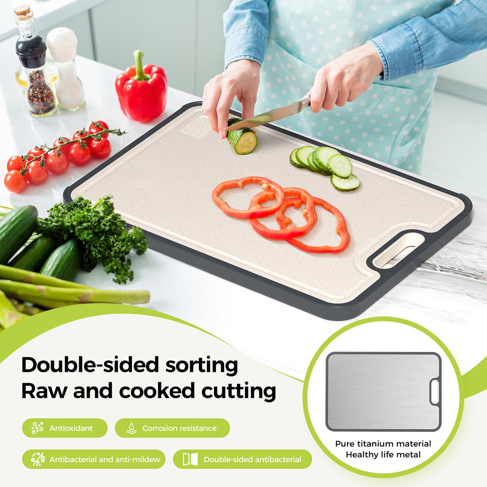 Sumzzz titanium surface close-up showing smooth texture and easy cleaning