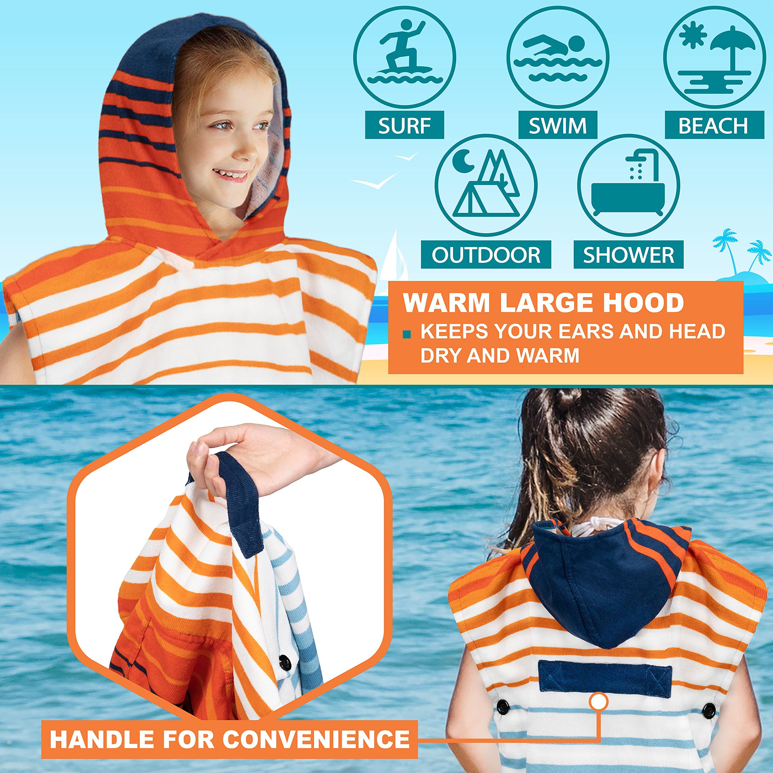 SUN CUBE child wearing poncho on beach demonstrating private changing ease