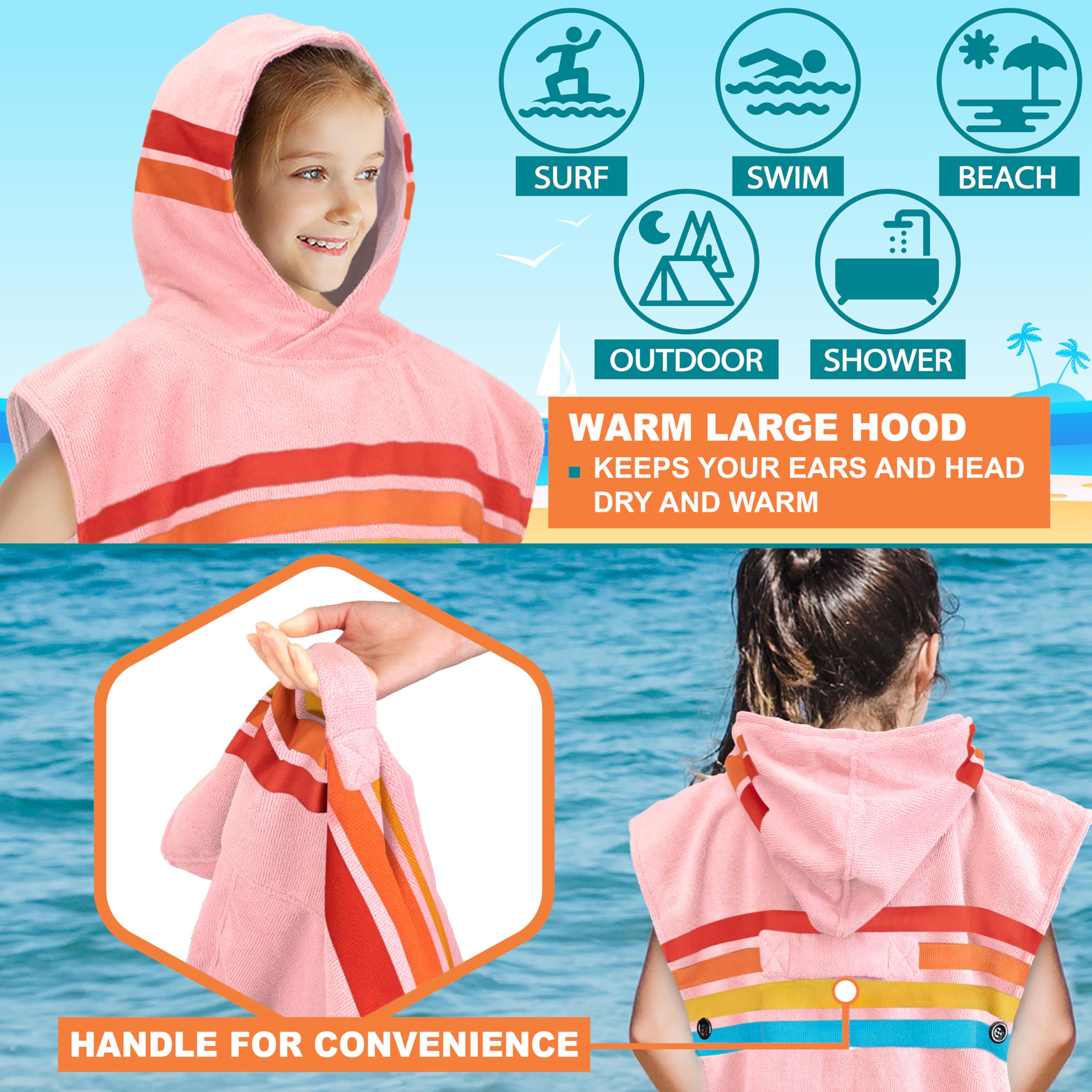 SUN CUBE child wearing poncho at beach showing privacy and comfort