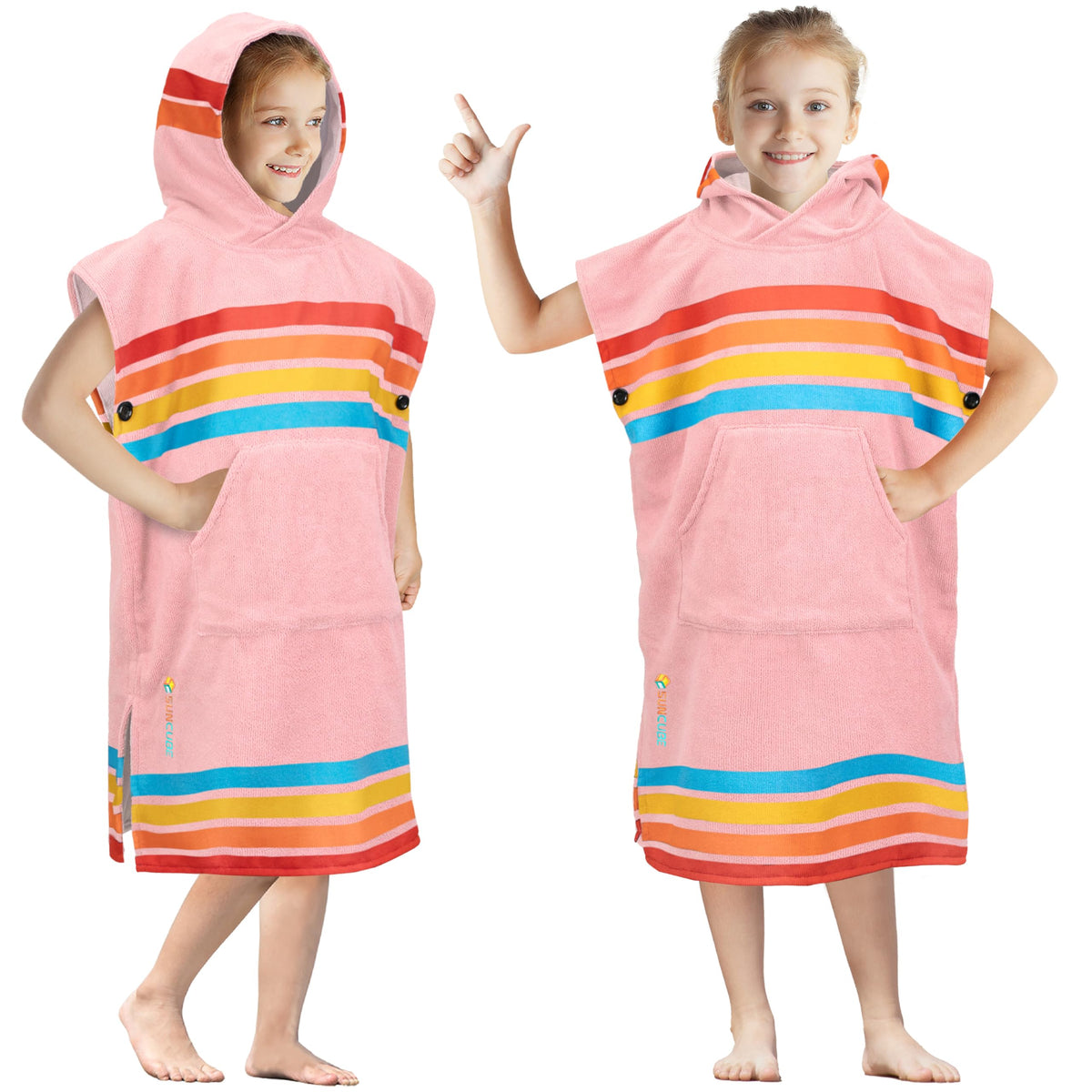 SUN CUBE front view hooded poncho showing full coverage and convenience