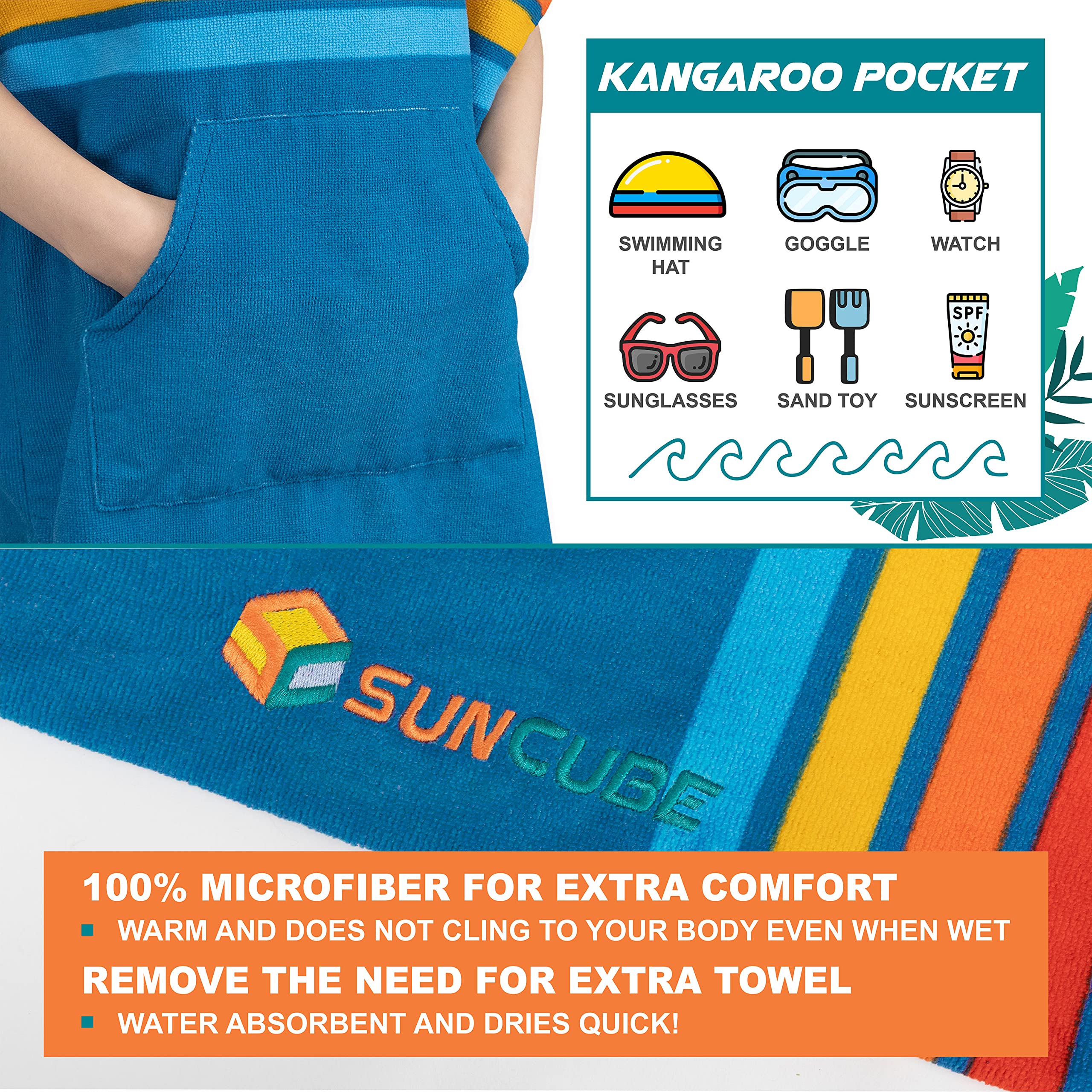 SUN CUBE kid wearing poncho at beach demonstrating privacy and warmth