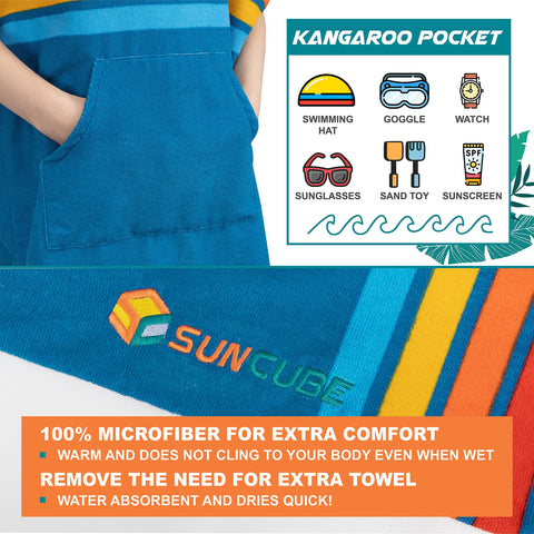 SUN CUBE kid wearing poncho at beach demonstrating privacy and warmth