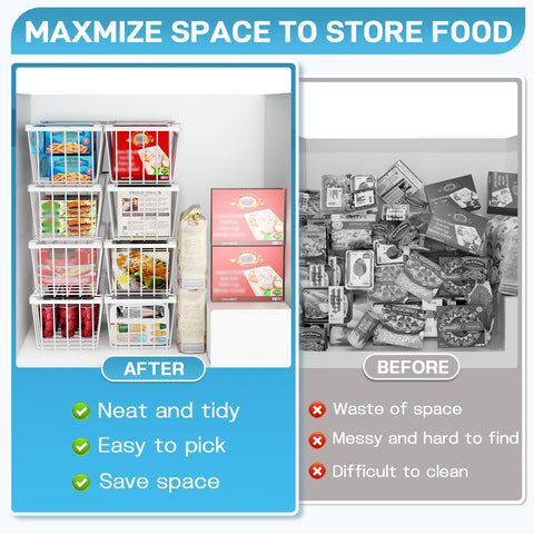 SUNALLY bin on upright freezer shelf showing quick visibility of contents