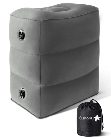 Sunany front view of dark grey inflatable footrest showing shape and size benefits