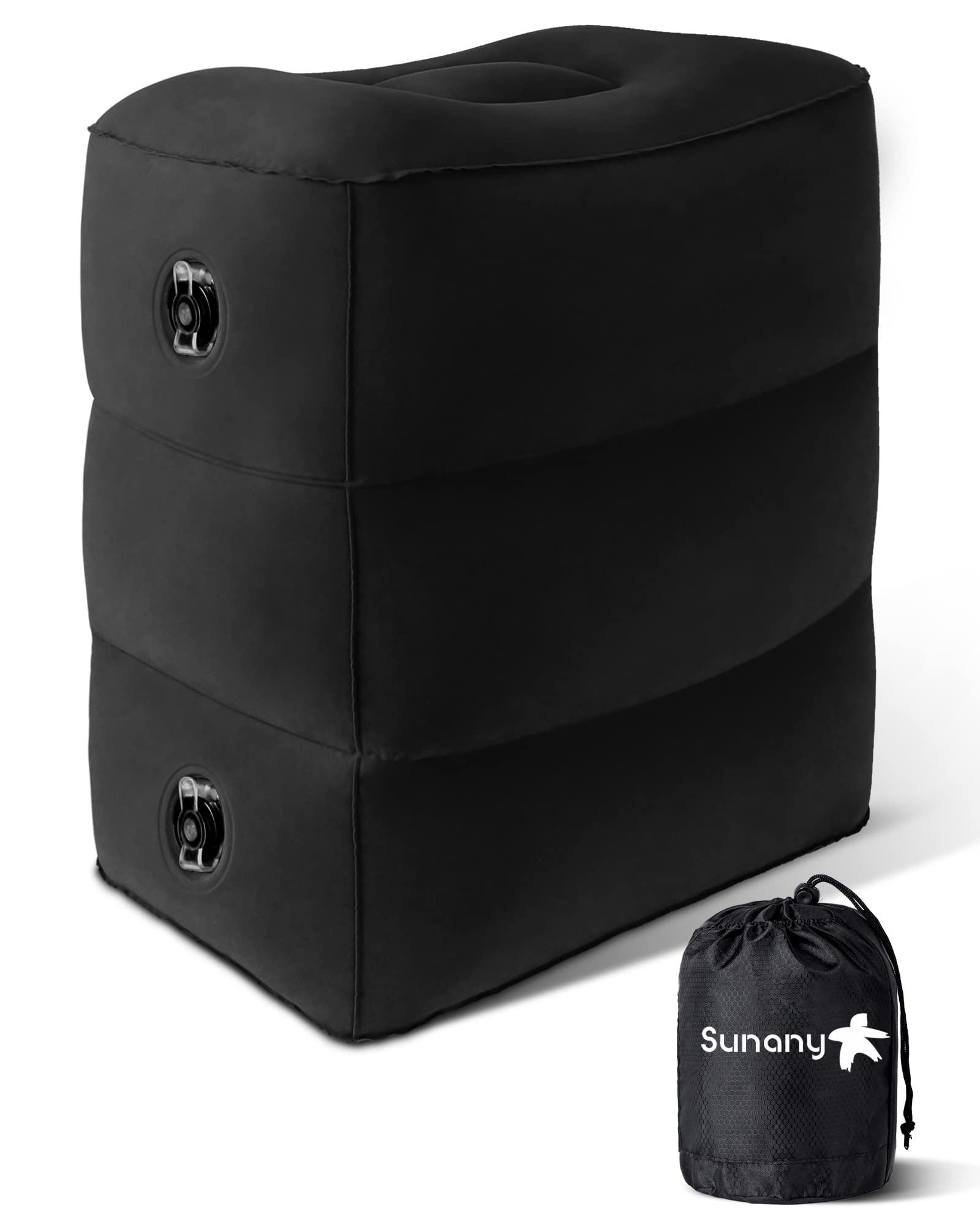 Sunany front view of inflated foot rest showing compact support for legs